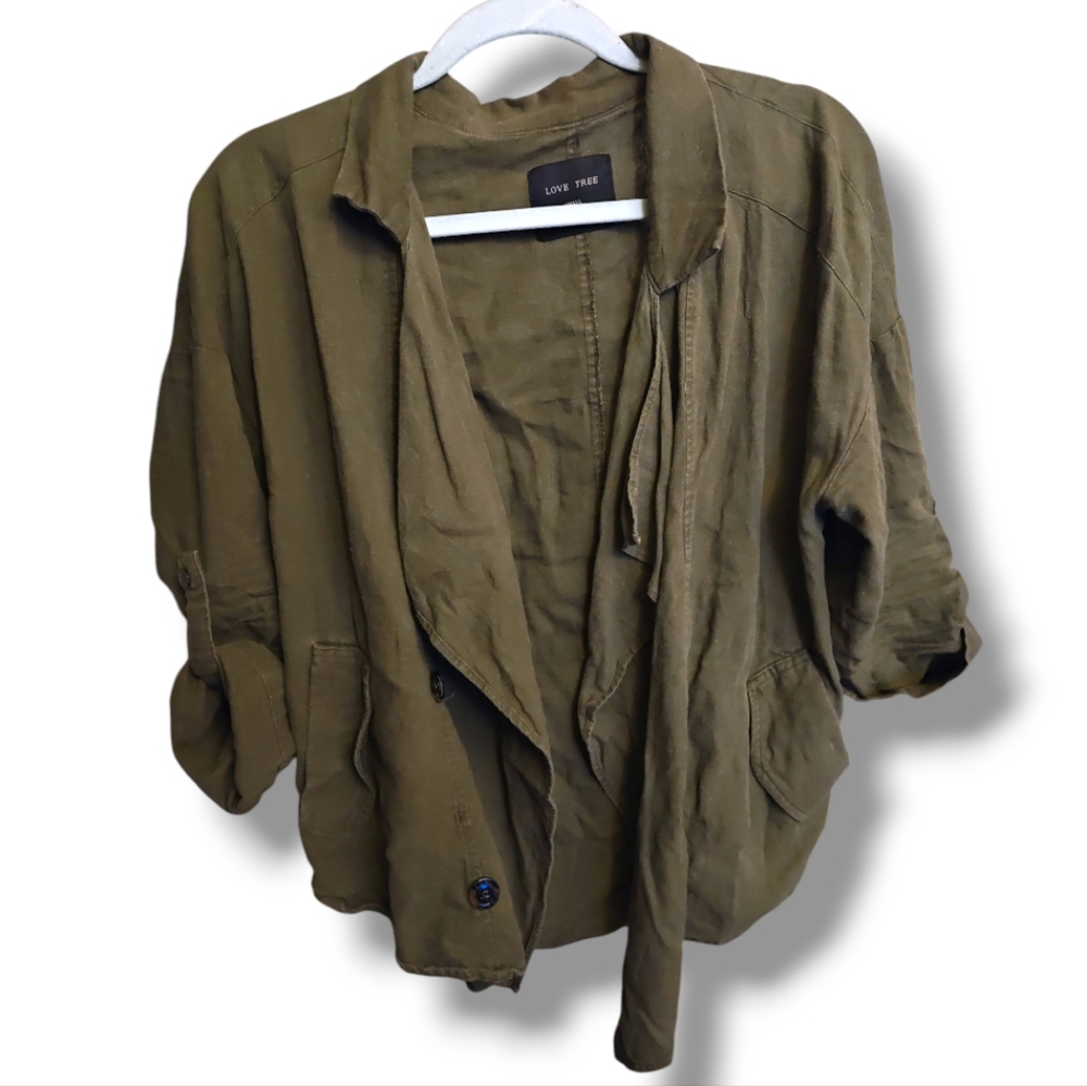 Love Tree Green Relaxed Fit Linen Cotton Utility Jacket Small